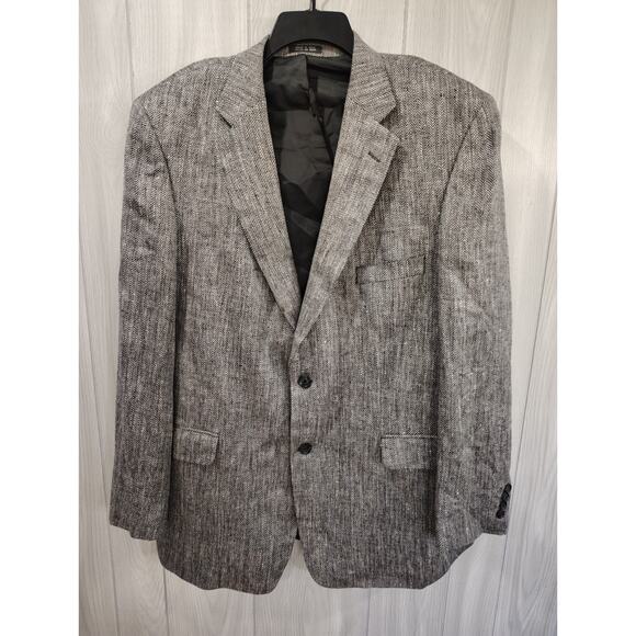 Stafford 100% Silk Men's Sport Coat 46L Salt & Pepper Church Business Preppy - Picture 1 of 11